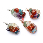 GPK Chakra Tumble stone wrapped in Rose Gold wire Pendant (about 1.75 inch) - 10 pcs pack 